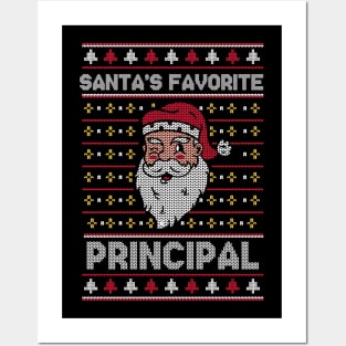 Santa's Favorite Principal // Funny Ugly Christmas Sweater // School Principal Holiday Xmas Posters and Art